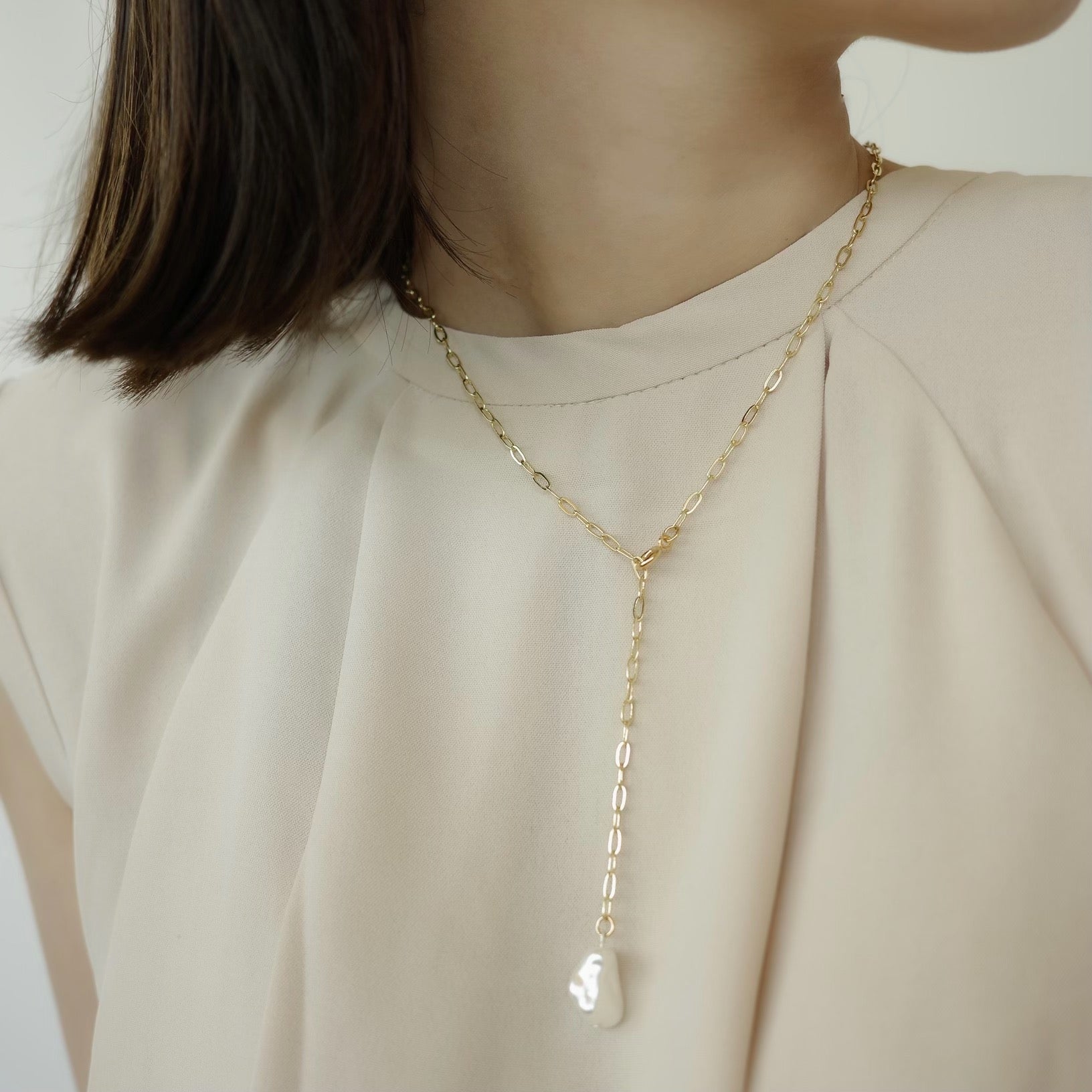 ストーン14kgf⌘baroque pearl necklace - ネックレス